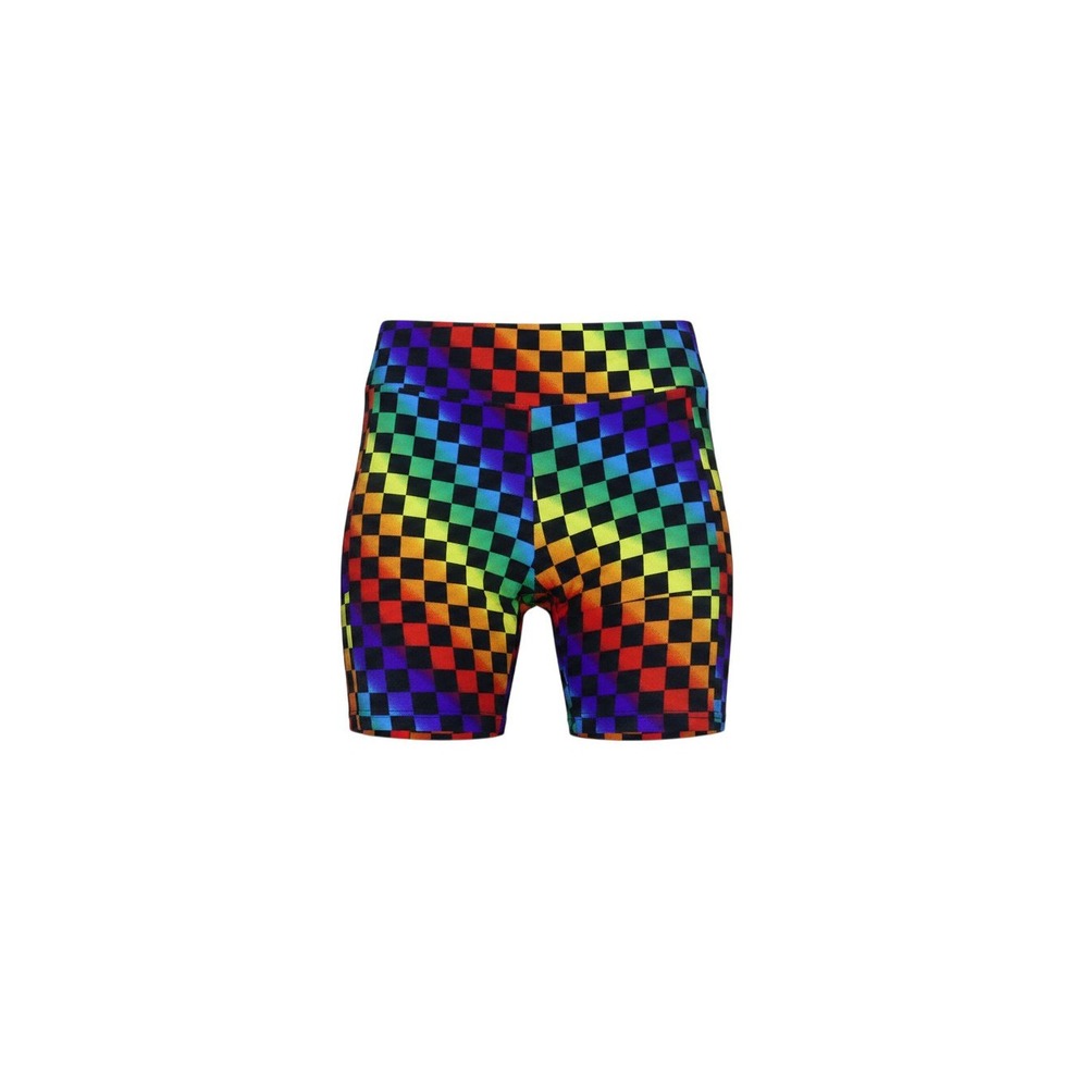 No Boundaries Bike Shorts Womens L (11-13) Multi New Rainbow Checkerboard Pocket